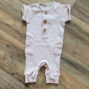Pink Waffle Button Detail Baby Romper